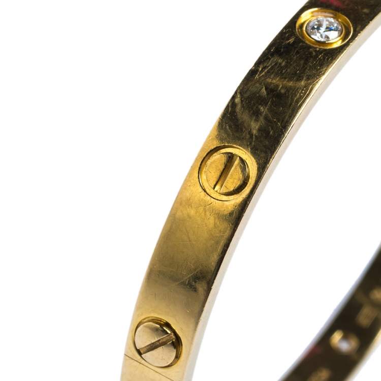 Pre Owned Cartier Love 4 Diamonds 18K Yellow Gold Bracelet 18