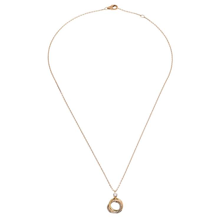 Pre Owned Cartier Trinity Diamond 18K Three Tone Gold Pendant Necklace