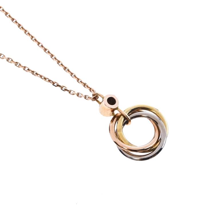 Pre Owned Cartier Trinity Diamond 18K Three Tone Gold Pendant Necklace