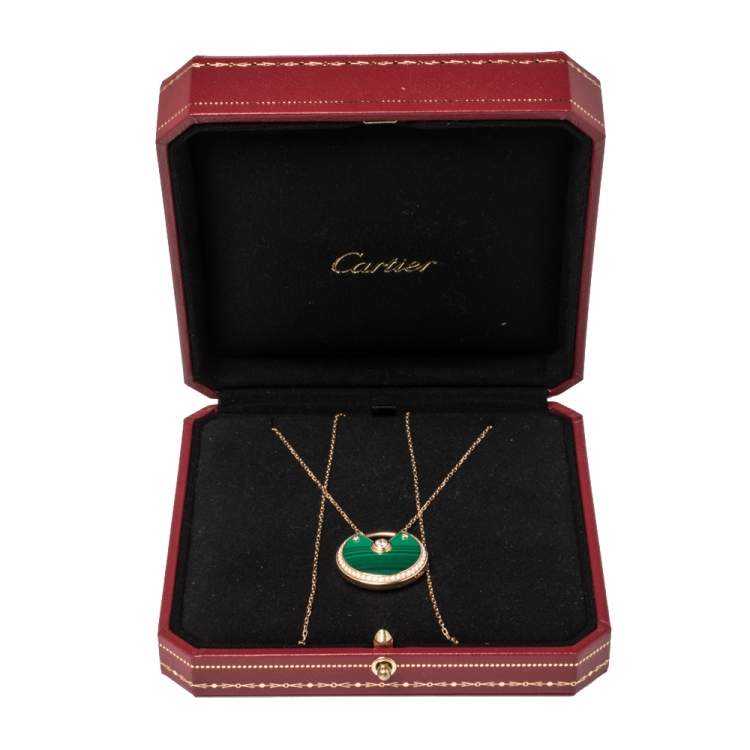 Pre Owned Cartier Amulette de Cartier Diamond Malachite 18K Rose Gold Large Pendant Necklace