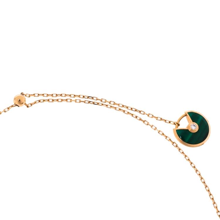 Pre Owned Cartier Amulette de Cartier Diamond Malachite 18K Rose Gold Large Pendant Necklace