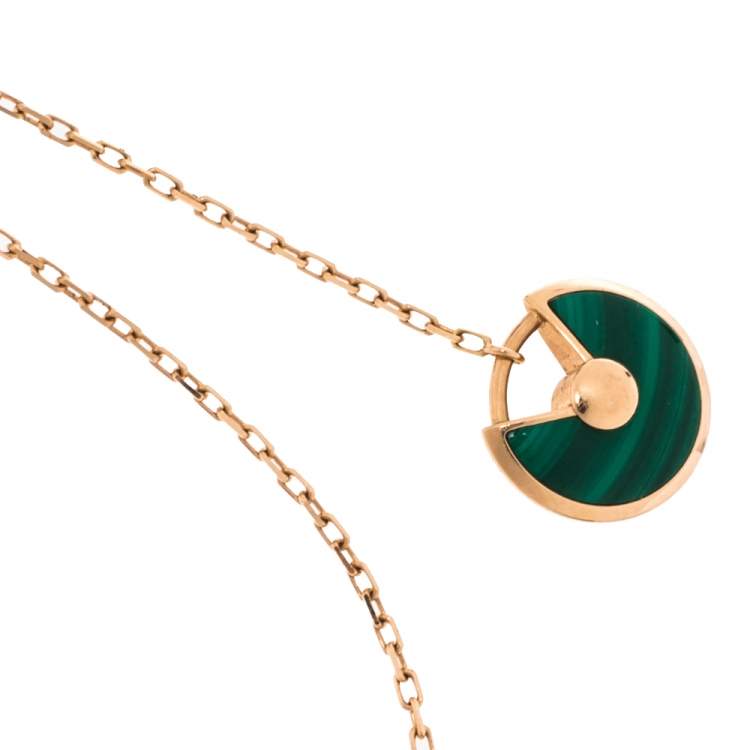 Pre Owned Cartier Amulette de Cartier Diamond Malachite 18K Rose Gold Large Pendant Necklace