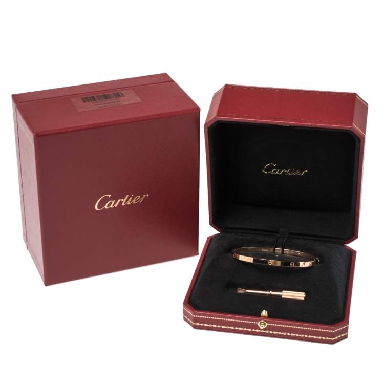 Pre Owned Cartier LOVE 18K Rose Gold Narrow Bangle Bracelet Size 19
