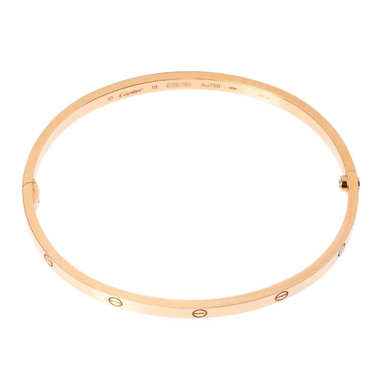 Pre Owned Cartier LOVE 18K Rose Gold Narrow Bangle Bracelet Size 19