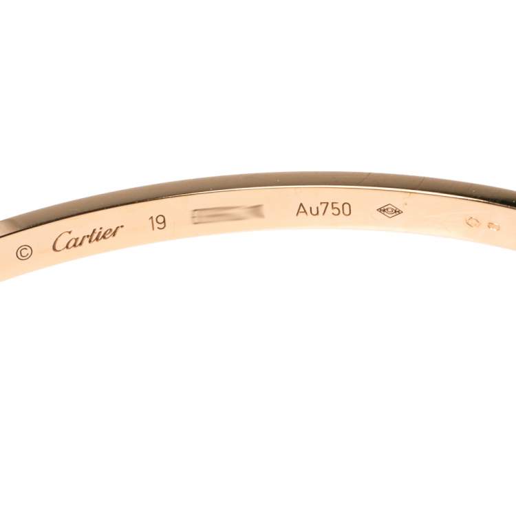 Pre Owned Cartier LOVE 18K Rose Gold Narrow Bangle Bracelet Size 19