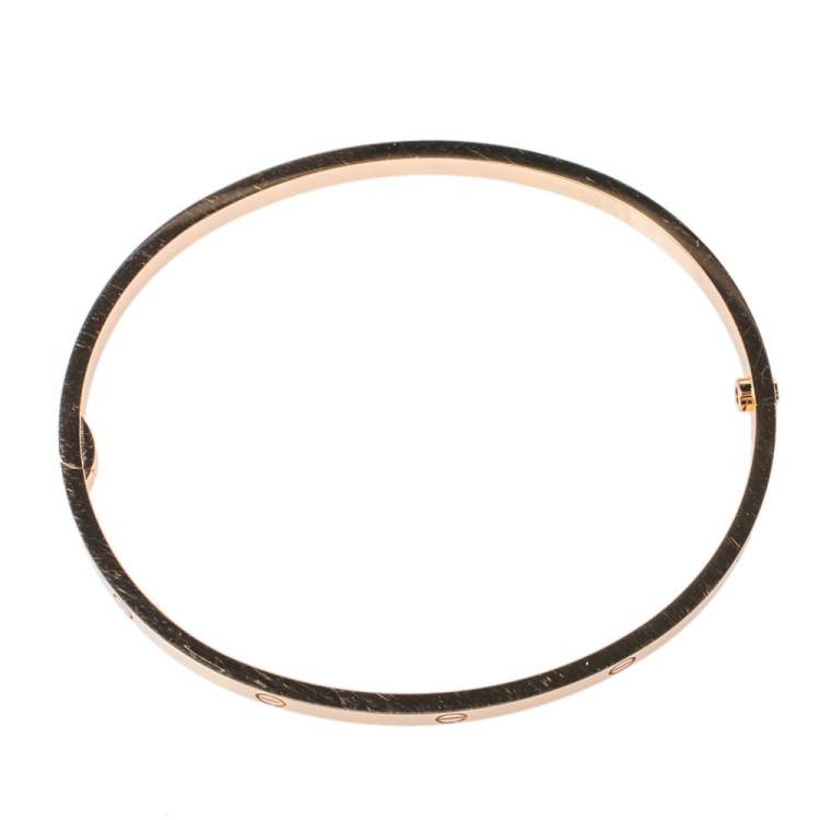 Pre Owned Cartier LOVE 18K Rose Gold Narrow Bangle Bracelet Size 19