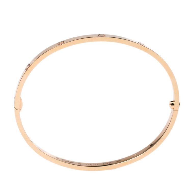 Pre Owned Cartier LOVE 18K Rose Gold Narrow Bangle Bracelet Size 19