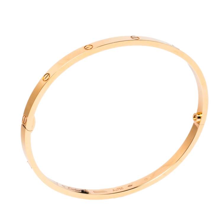 Pre Owned Cartier LOVE 18K Rose Gold Narrow Bangle Bracelet Size 19