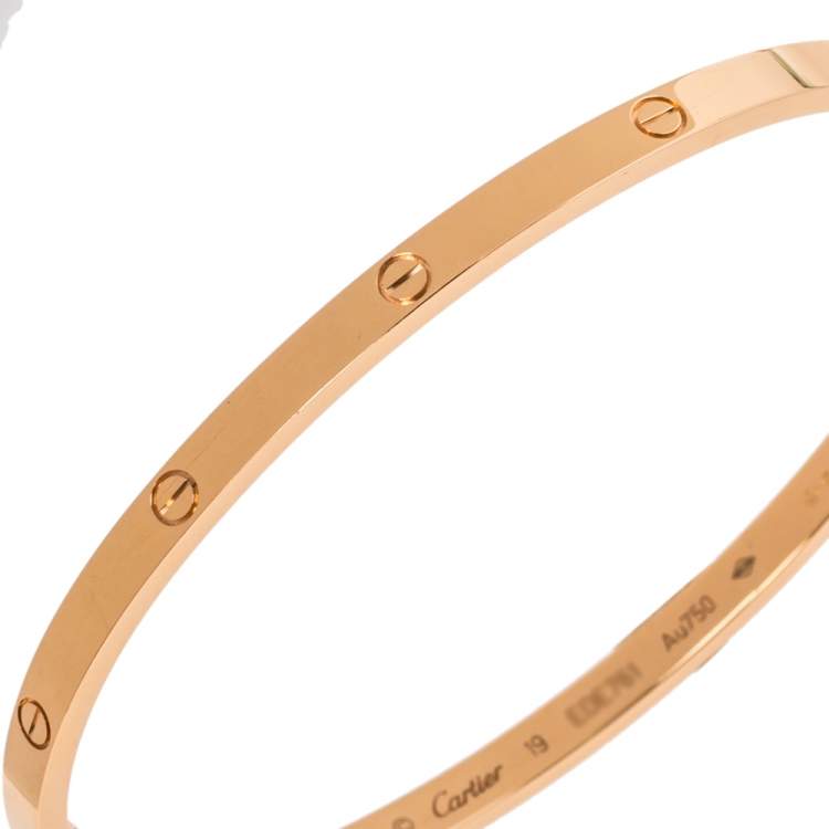 Pre Owned Cartier LOVE 18K Rose Gold Narrow Bangle Bracelet Size 19