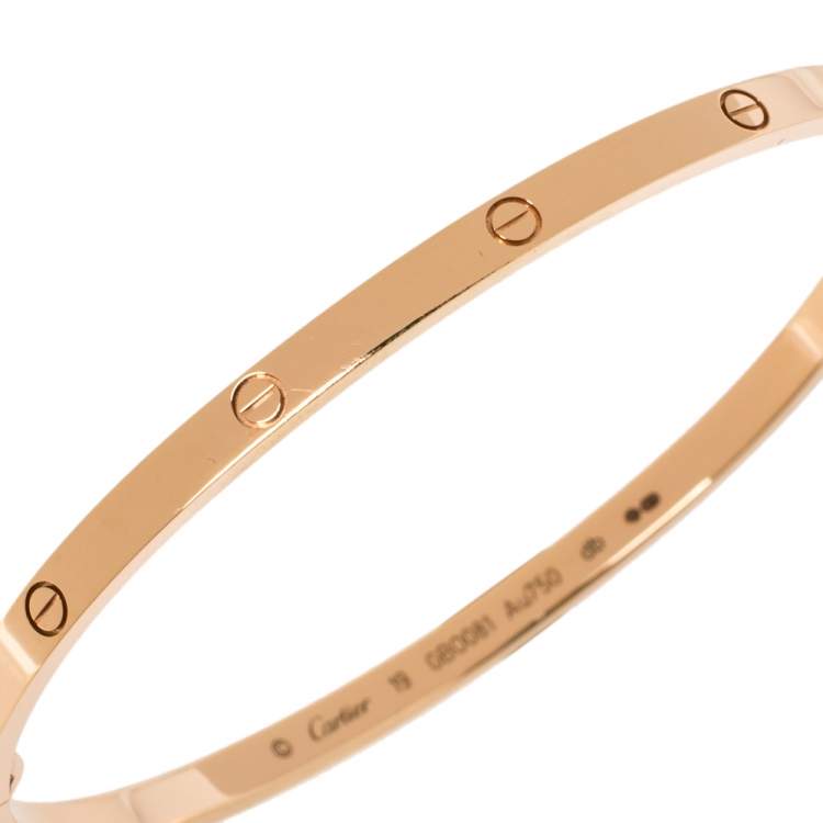 Pre Owned Cartier LOVE 18K Rose Gold Narrow Bangle Bracelet 19
