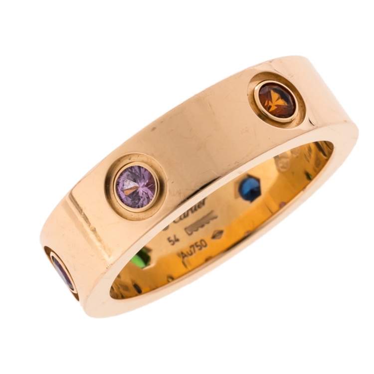 مملوكة مسبقًا Cartier LOVE Multicolor Gemstone 18K Rose Gold Ring 54