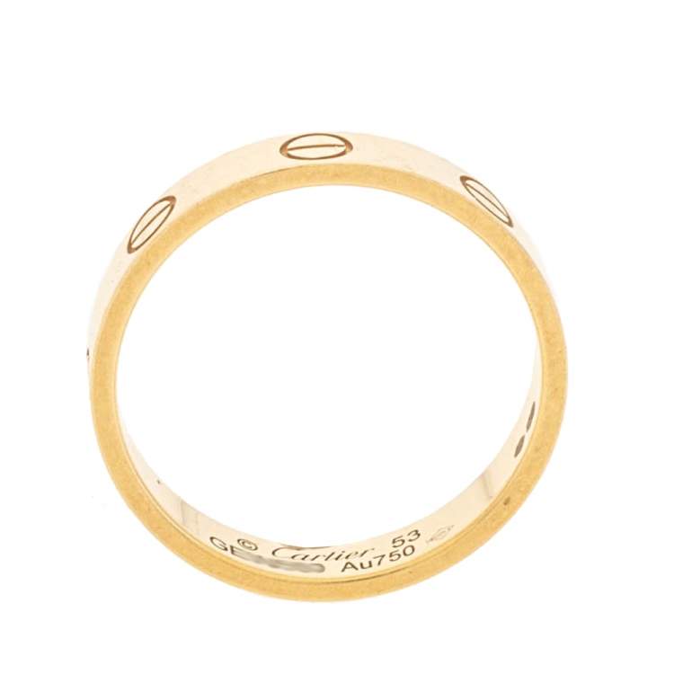 Pre Owned Cartier LOVE 18K Yellow Gold Narrow Wedding Band Ring Size 53