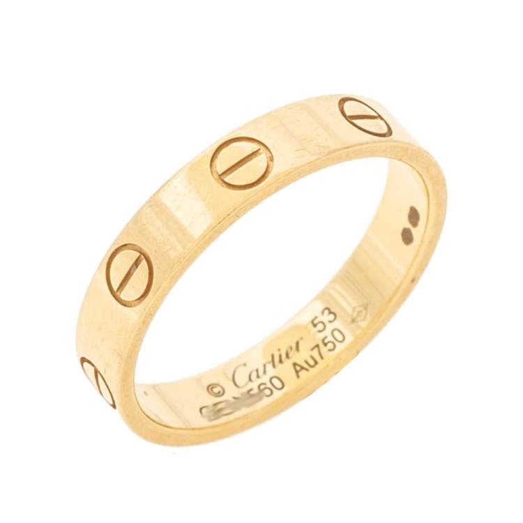 Pre Owned Cartier LOVE 18K Yellow Gold Narrow Wedding Band Ring Size 53