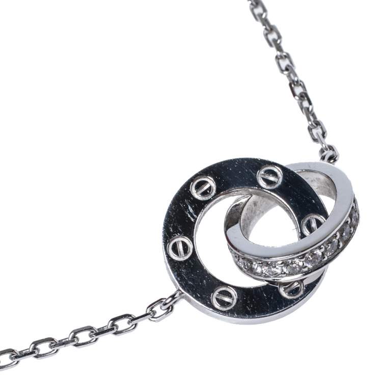 Pre Owned Cartier Love Diamond Paved 18K White Gold Necklace