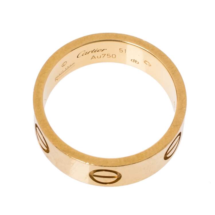 Pre Owned Cartier LOVE 18K Yellow Gold Band Ring Size 51