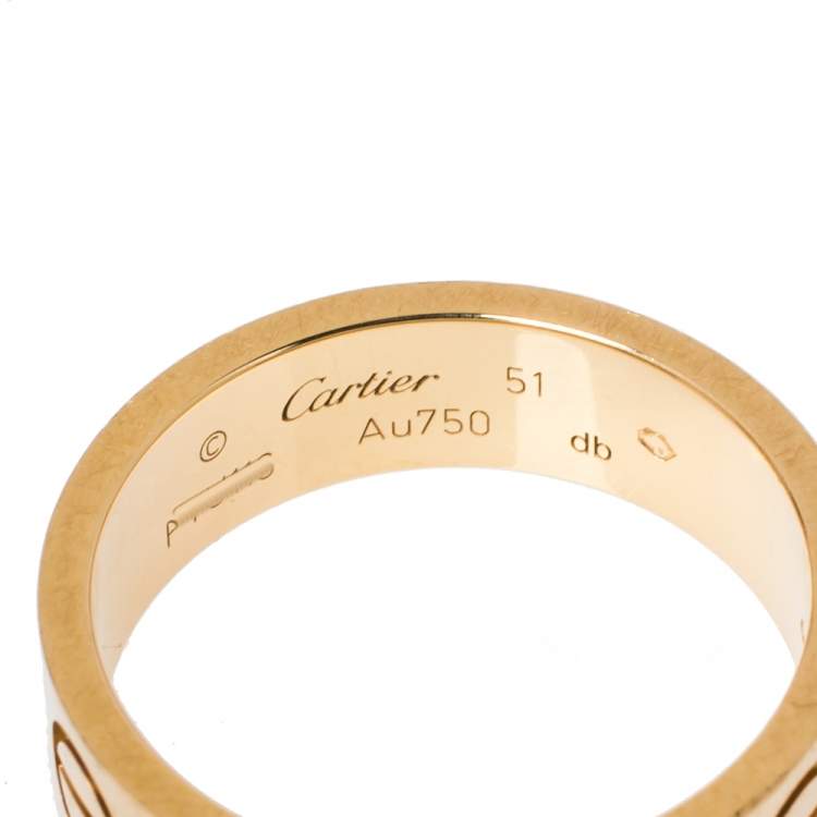 Pre Owned Cartier LOVE 18K Yellow Gold Band Ring Size 51