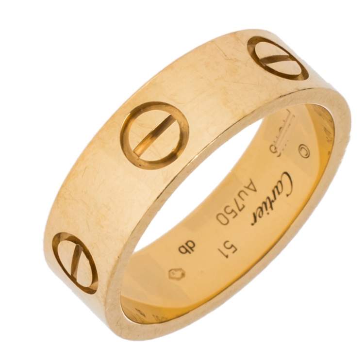 Pre Owned Cartier LOVE 18K Yellow Gold Band Ring Size 51