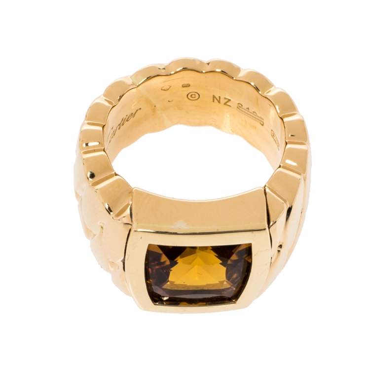 Pre Owned Cartier La Dona Citrine 18K Yellow Gold Band Ring Size 52.5