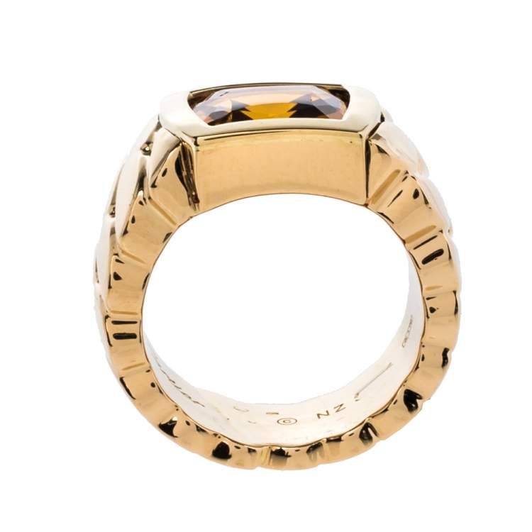 Pre Owned Cartier La Dona Citrine 18K Yellow Gold Band Ring Size 52.5