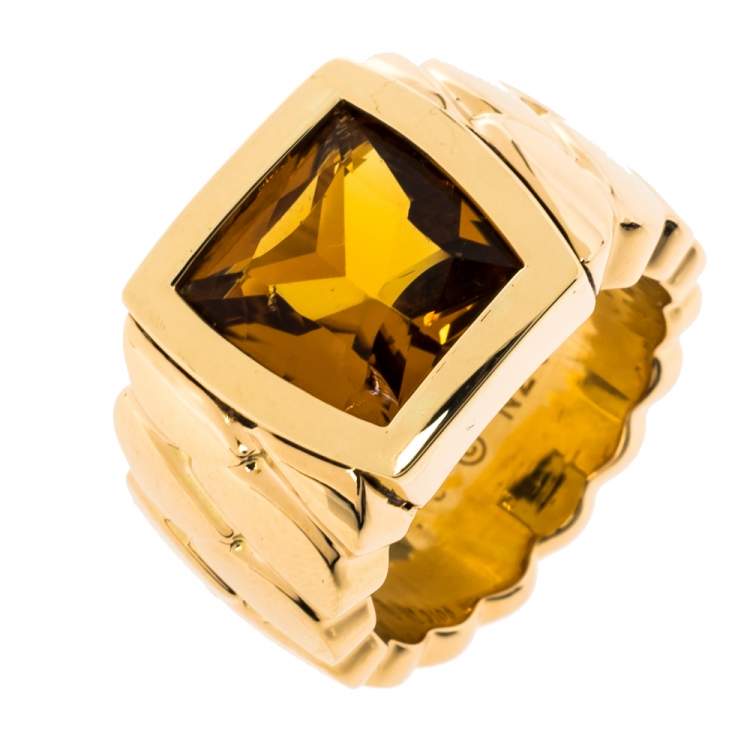 Pre Owned Cartier La Dona Citrine 18K Yellow Gold Band Ring Size 52.5