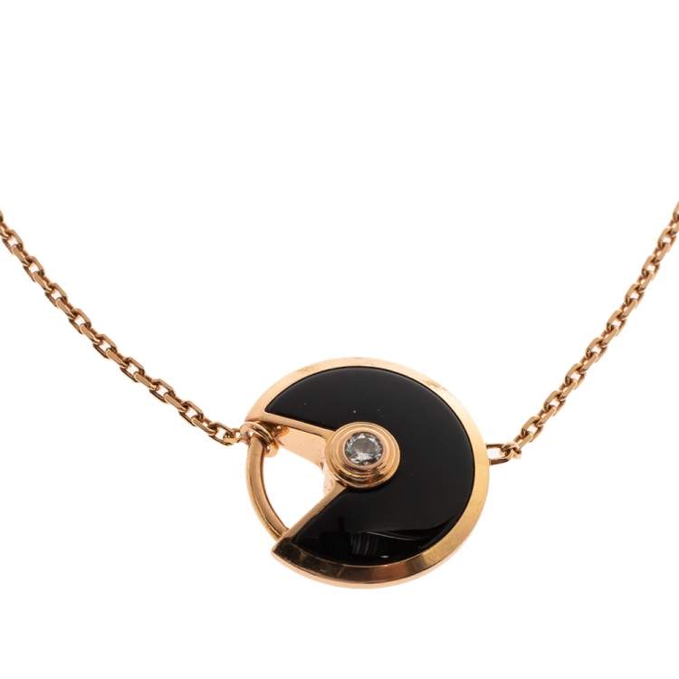 مملوكة مسبقًا Cartier Amulette De Cartier Onyx Diamond 18K Rose Gold Bracelet XS