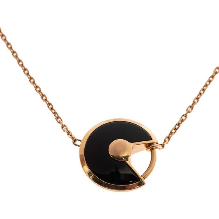 مملوكة مسبقًا Cartier Amulette De Cartier Onyx Diamond 18K Rose Gold Bracelet XS