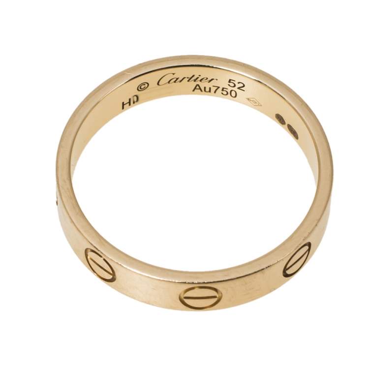 Pre Owned Cartier Love 18K Yellow Gold Narrow Wedding Band Ring Size 52