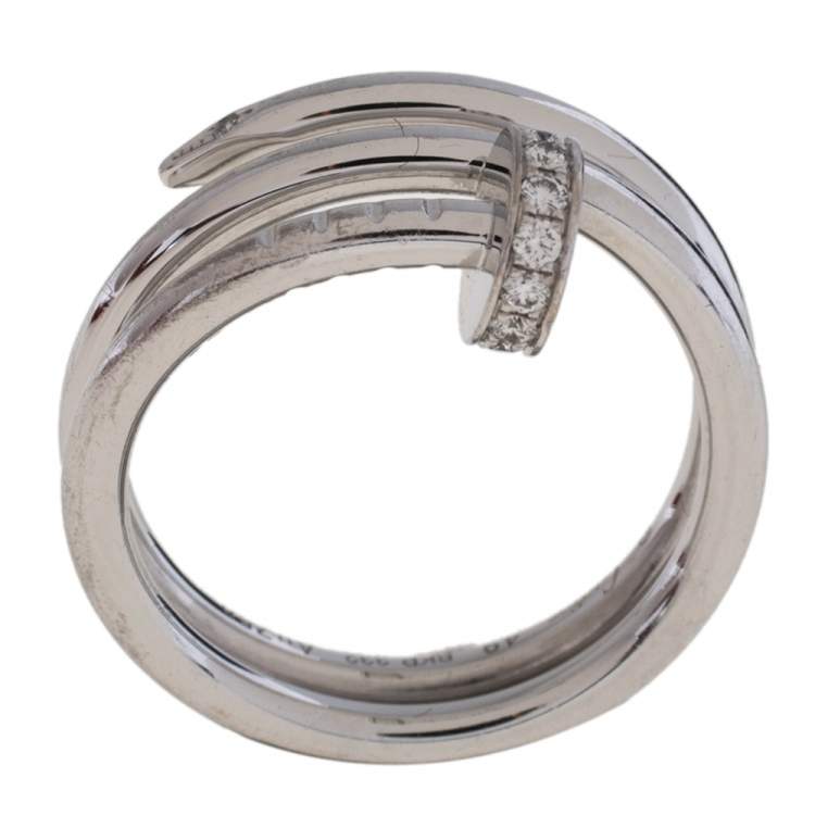 Pre Owned Cartier Juste Un Clou Diamond 18K White Gold Ring Size 49