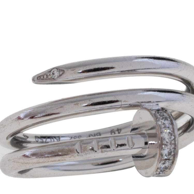 Pre Owned Cartier Juste Un Clou Diamond 18K White Gold Ring Size 49