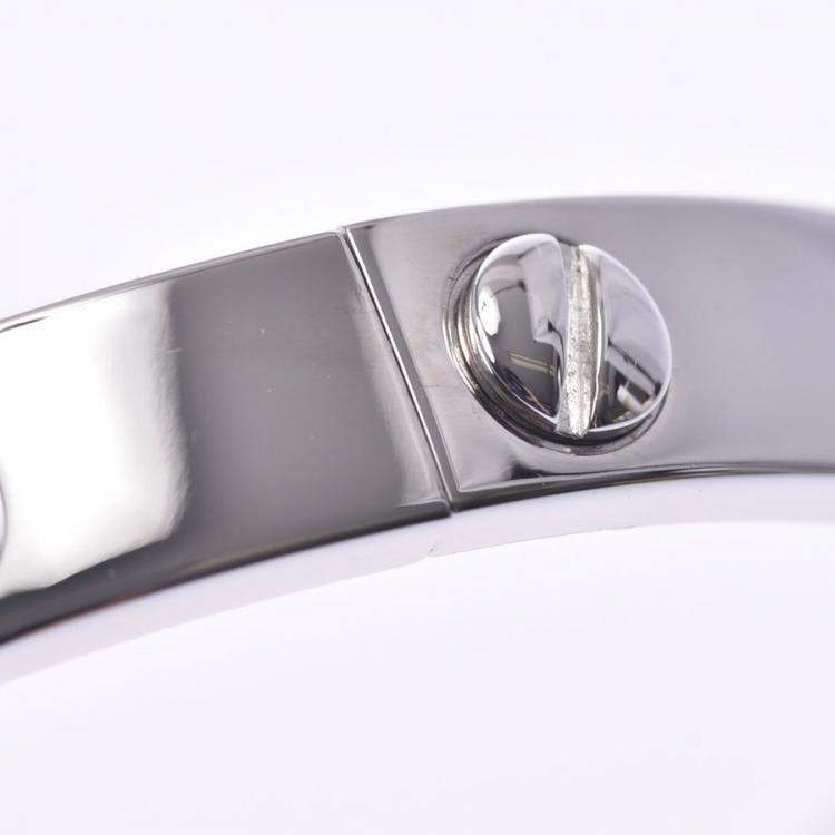 Pre Owned Cartier Love 18K White Gold Half Diamond Bracelet 