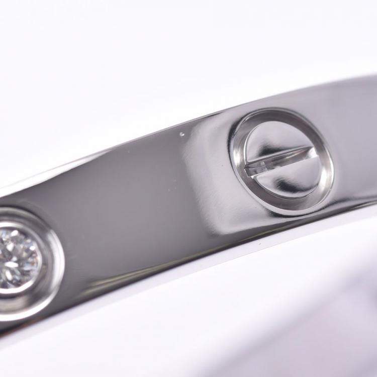 Pre Owned Cartier Love 18K White Gold Half Diamond Bracelet 