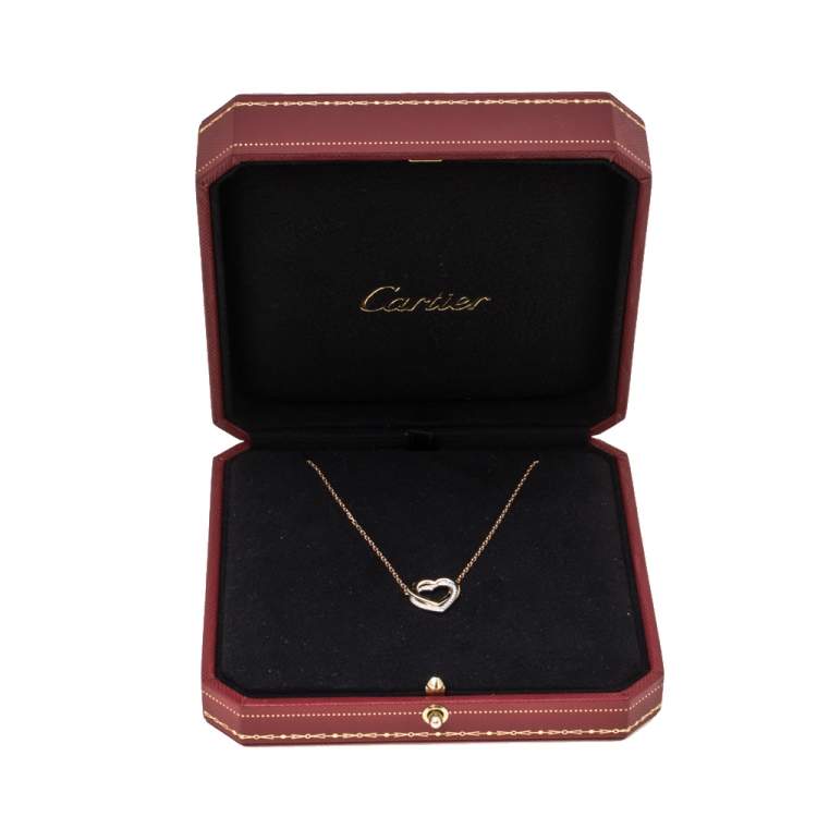 Pre Owned Cartier Trinity Heart Diamond 18K Three Tone Gold Pendant Necklace