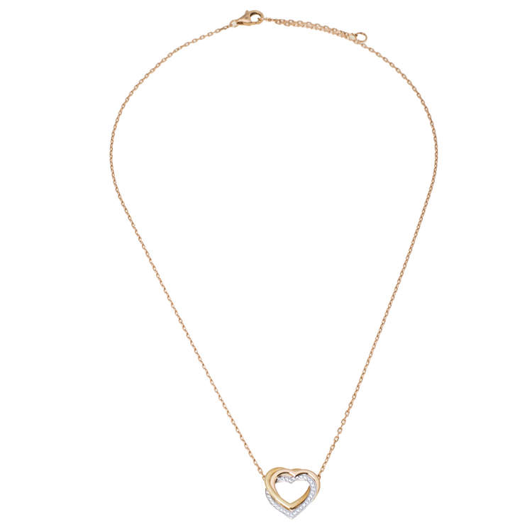 Pre Owned Cartier Trinity Heart Diamond 18K Three Tone Gold Pendant Necklace