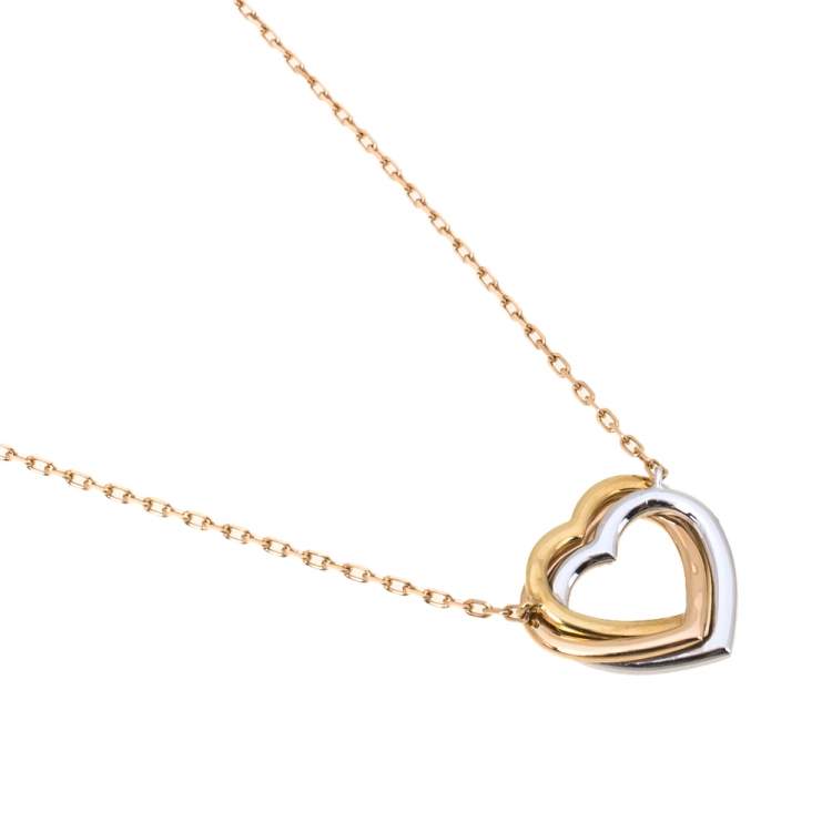 Pre Owned Cartier Trinity Heart Diamond 18K Three Tone Gold Pendant Necklace