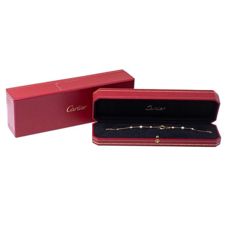 Pre Owned Cartier Trinity Cultured Pearl 18K Three Tone Gold Station Bracelet
