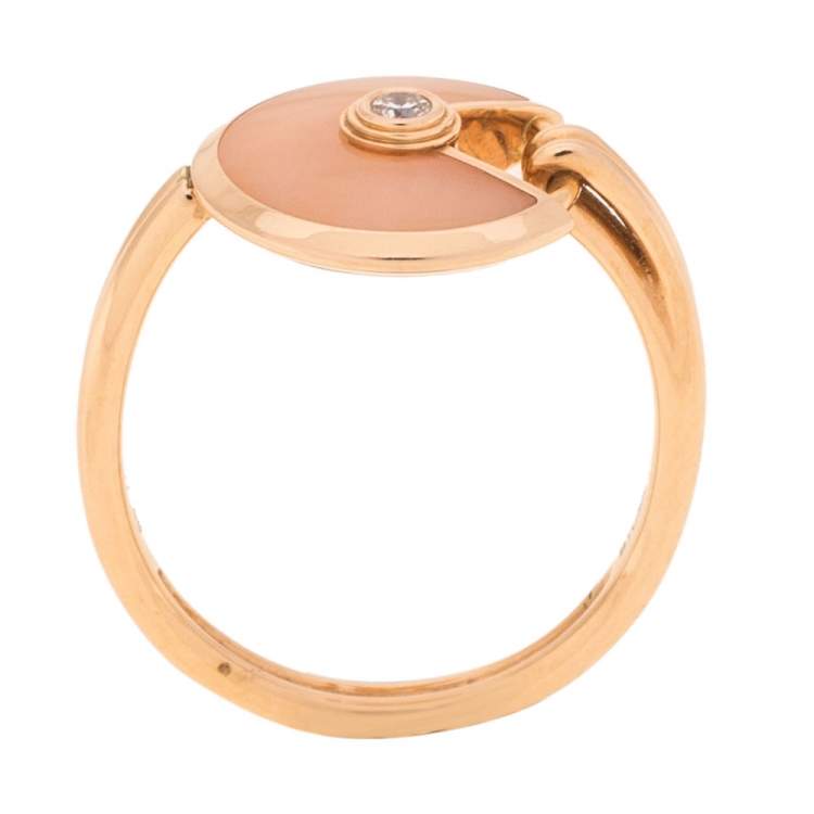 مملوكة مسبقًا Cartier Amulette de Cartier Pink Opal Diamond 18K Rose Gold Ring Size 48