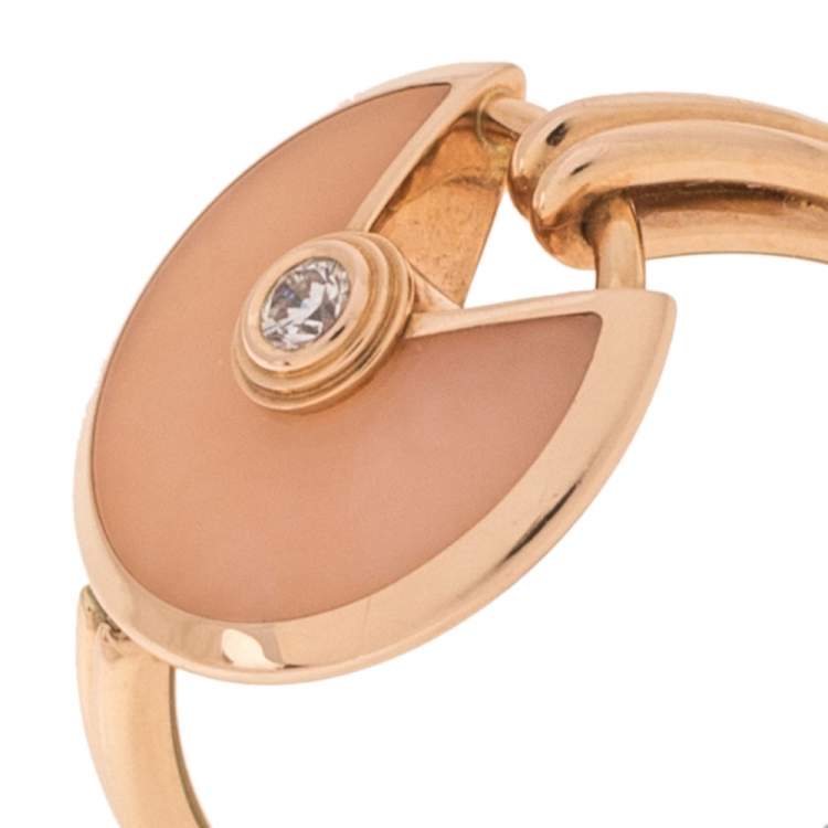 مملوكة مسبقًا Cartier Amulette de Cartier Pink Opal Diamond 18K Rose Gold Ring Size 48