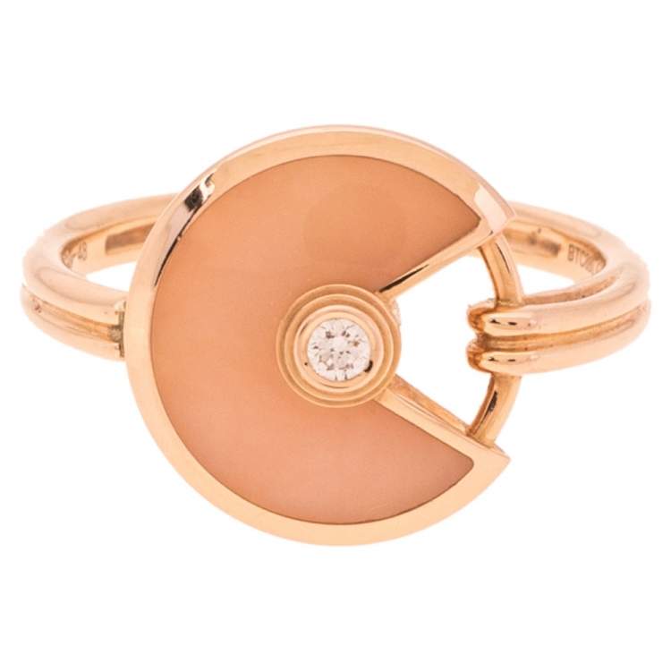 مملوكة مسبقًا Cartier Amulette de Cartier Pink Opal Diamond 18K Rose Gold Ring Size 48