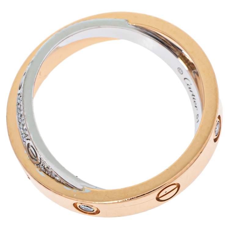 Pre Owned Cartier Love Diamond 18K Two Tone Gold Double Band Ring Size 51