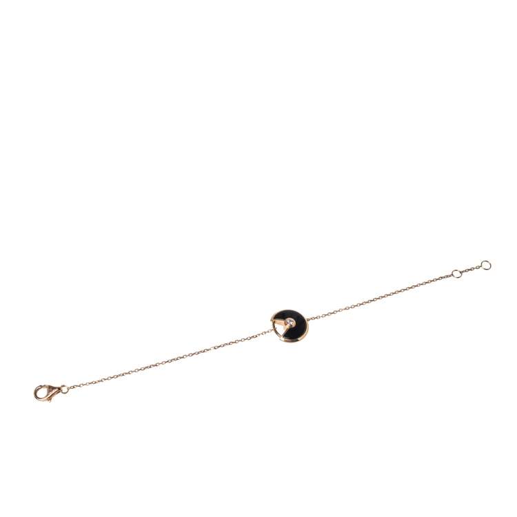 مملوكة مسبقًا Cartier Amulette De Cartier Diamond Onyx 18K Rose Gold Bracelet XS
