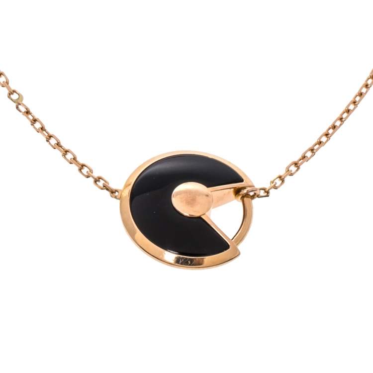 Pre Owned Cartier Amulette De Cartier Diamond Onyx 18K Rose Gold Bracelet XS