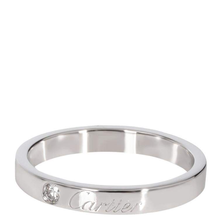 Pre Owned Cartier C de Cartier Diamond Platinum Band Ring Size 57