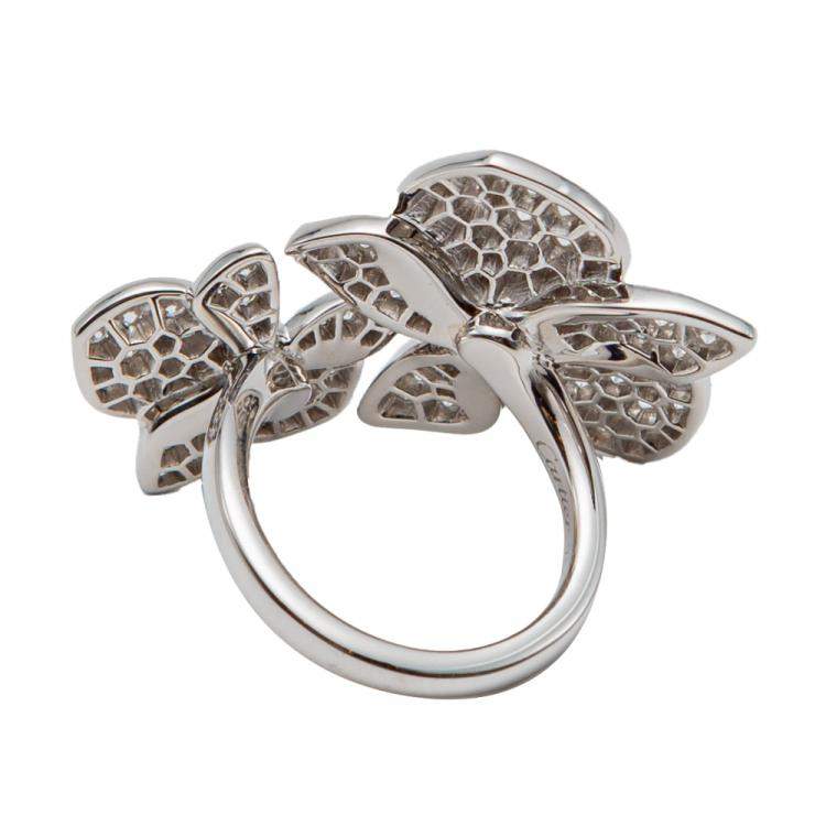 Pre Owned Cartier White Gold Orkit Diamond Ring Size 53