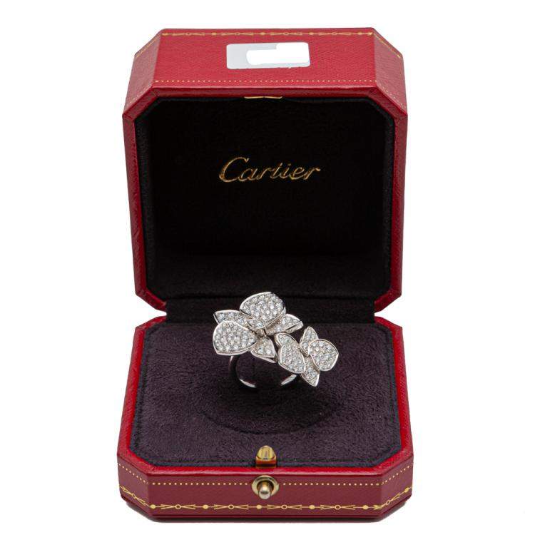 Pre Owned Cartier White Gold Orkit Diamond Ring Size 53