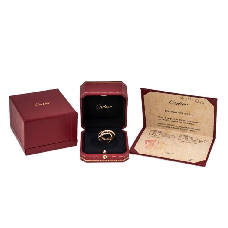 Pre Owned Cartier Trinity De Cartier 18K Three Tone Gold Ring Size 58