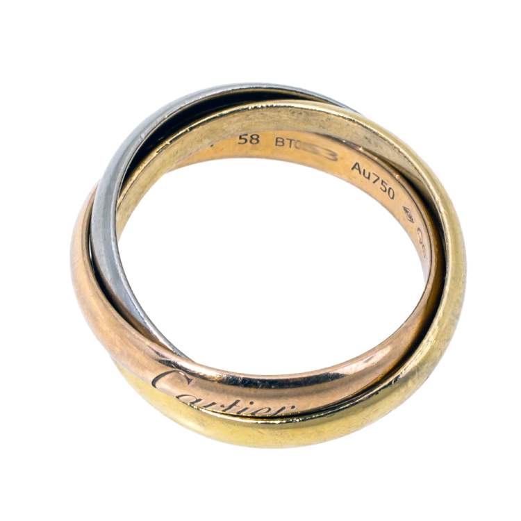 Pre Owned Cartier Trinity De Cartier 18K Three Tone Gold Ring Size 58