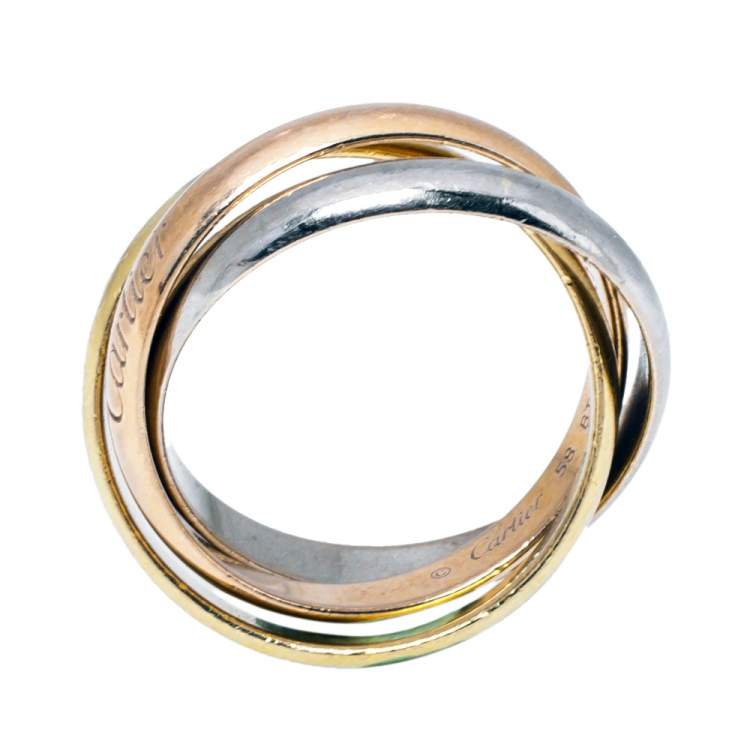 Pre Owned Cartier Trinity De Cartier 18K Three Tone Gold Ring Size 58