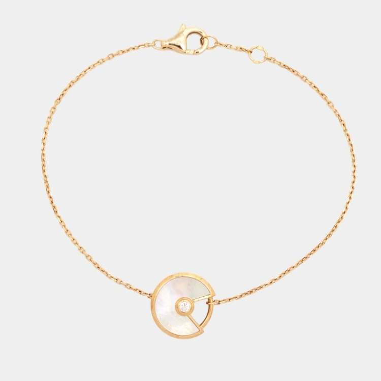 Pre Owned Cartier Amulette De Cartier Mother of Pearl Diamond 18K Yellow Gold Bracelet
