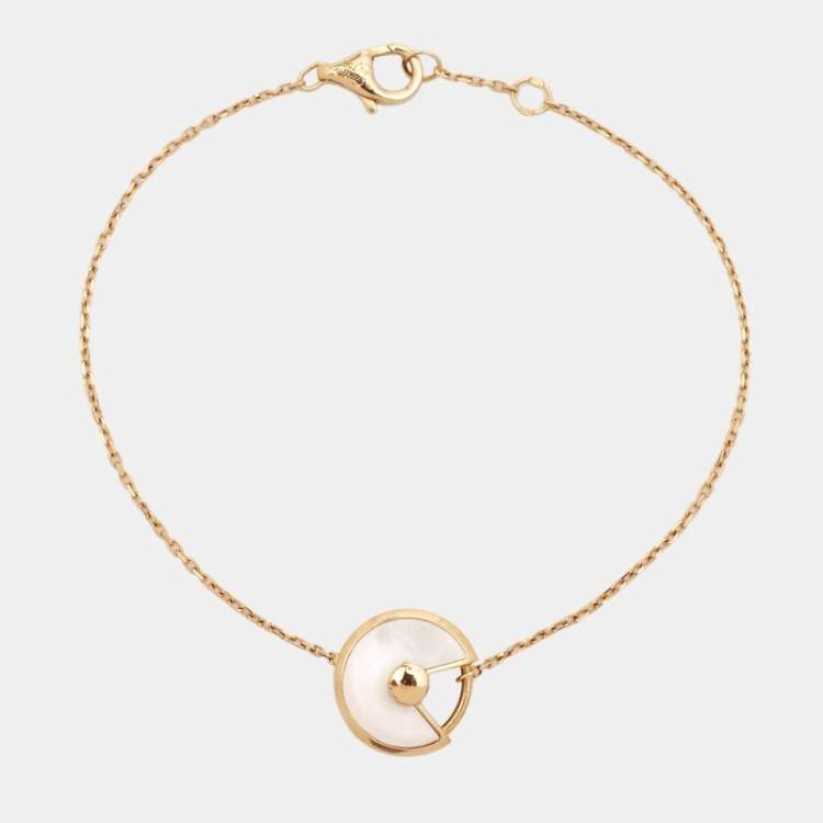 Pre Owned Cartier Amulette De Cartier Mother of Pearl Diamond 18K Yellow Gold Bracelet