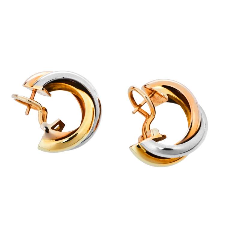 Pre Owned Cartier Trinity 18K Three Tone Gold Hoop Earrings